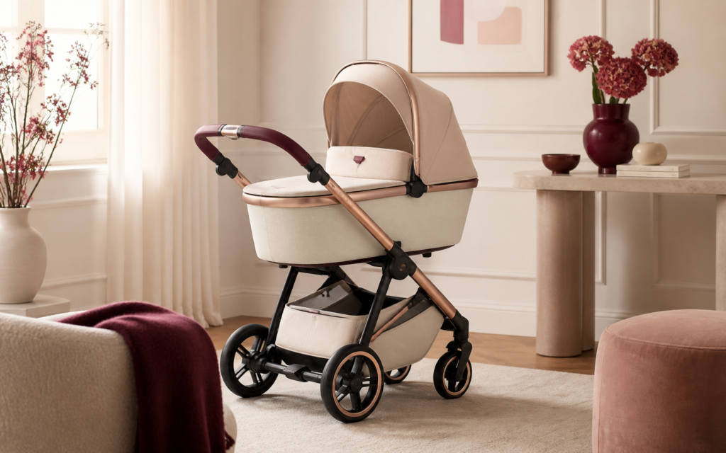 UPPAbaby stroller with bassinet for family walks after welcoming a baby